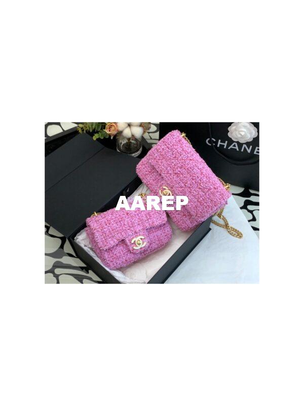 Replica Chanel Mini / Small Flap Bag in Pink Tweed with Enamel CC AS3113 Limited Edition 5