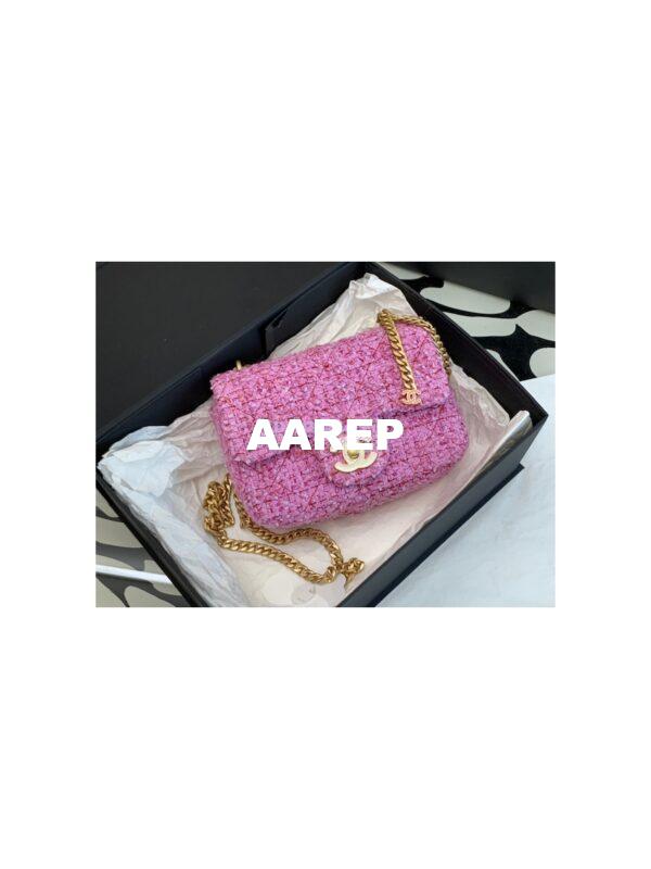 Replica Chanel Mini / Small Flap Bag in Pink Tweed with Enamel CC AS3113 Limited Edition 6