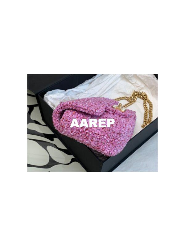 Replica Chanel Mini / Small Flap Bag in Pink Tweed with Enamel CC AS3113 Limited Edition 9