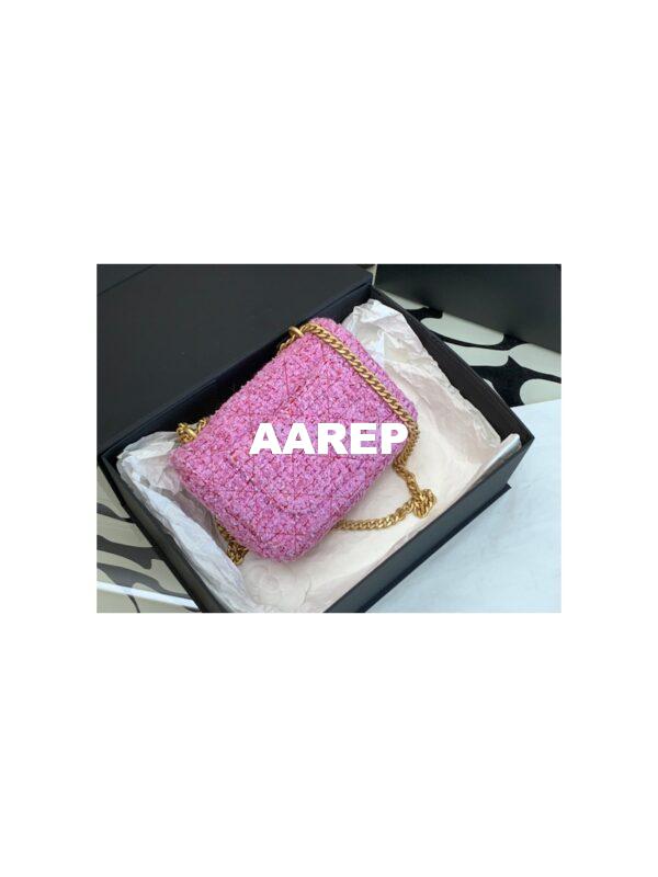 Replica Chanel Mini / Small Flap Bag in Pink Tweed with Enamel CC AS3113 Limited Edition 12