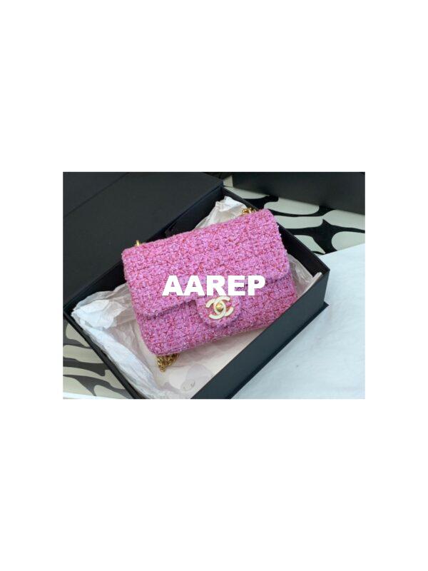 Replica Chanel Mini / Small Flap Bag in Pink Tweed with Enamel CC AS3113 Limited Edition 15