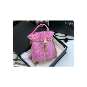 Replica Chanel 22SS Pink Tweed Small Bucket Bag Enamel CC AS3116 Limited Edition