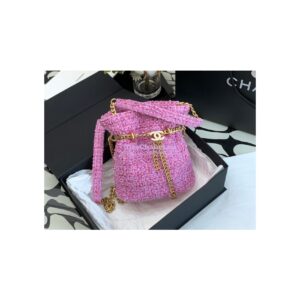 Replica Chanel 22SS Pink Tweed Small Bucket Bag Enamel CC AS3116 Limited Edition 2