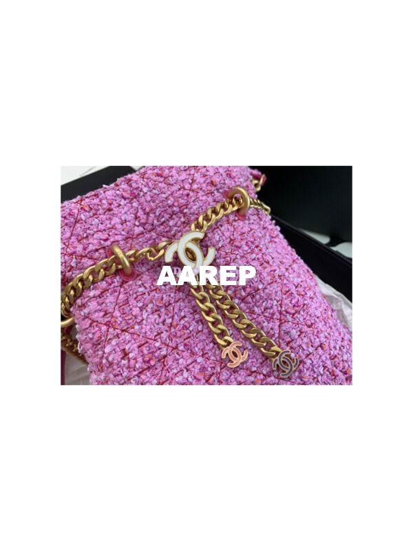Replica Chanel 22SS Pink Tweed Small Bucket Bag Enamel CC AS3116 Limited Edition 6