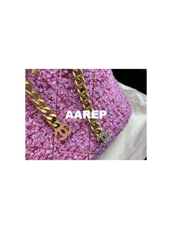 Replica Chanel 22SS Pink Tweed Small Bucket Bag Enamel CC AS3116 Limited Edition 7