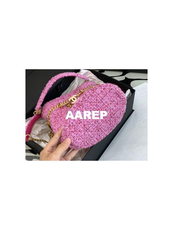 Replica Chanel 22SS Pink Tweed Small Bucket Bag Enamel CC AS3116 Limited Edition 10