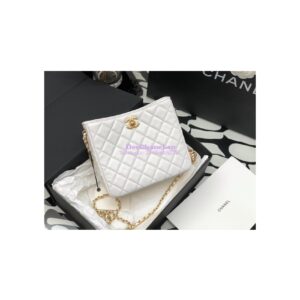 Replica Chanel 22P Hobo Bag in Lambskin with Charm Strap AS3259 White