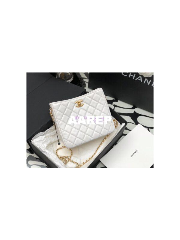 Replica Chanel 22P Hobo Bag in Lambskin with Charm Strap AS3259 White