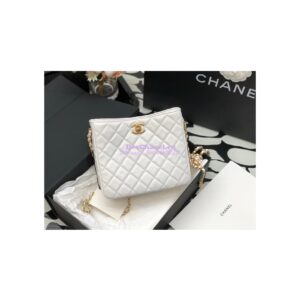 Replica Chanel 22P Hobo Bag in Lambskin with Charm Strap AS3259 White 2
