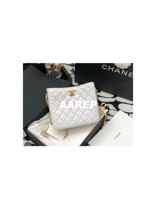 Replica Chanel 22P Hobo Bag in Lambskin with Charm Strap AS3259 White 2