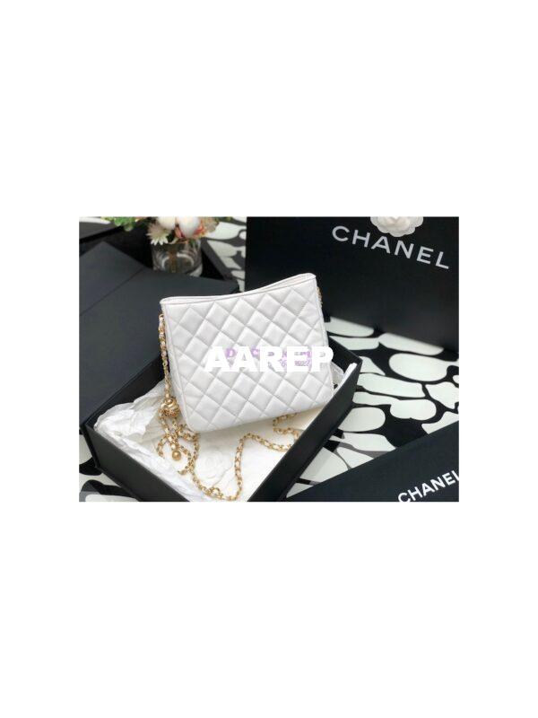 Replica Chanel 22P Hobo Bag in Lambskin with Charm Strap AS3259 White 9