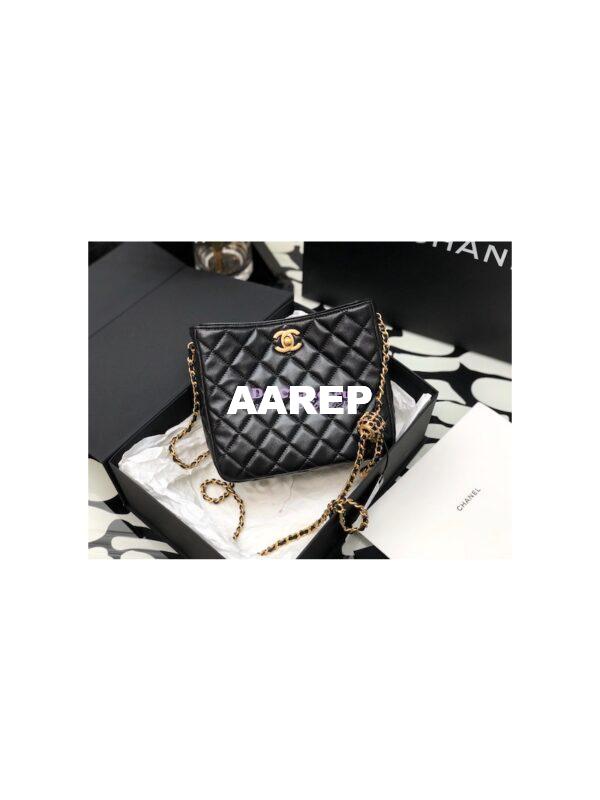 Replica Chanel 22P Hobo Bag in Lambskin with Charm Strap AS3259 Black 3