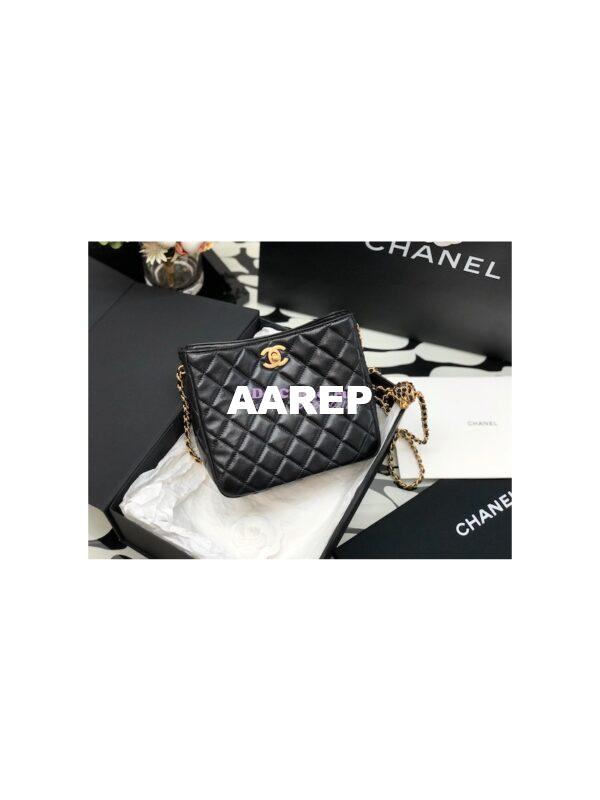 Replica Chanel 22P Hobo Bag in Lambskin with Charm Strap AS3259 Black 4