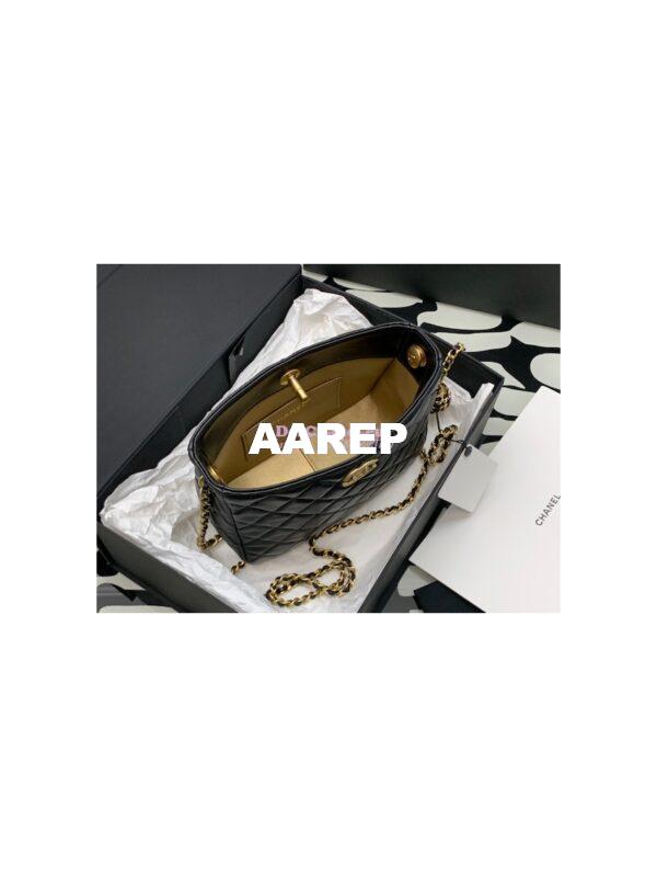 Replica Chanel 22P Hobo Bag in Lambskin with Charm Strap AS3259 Black 7