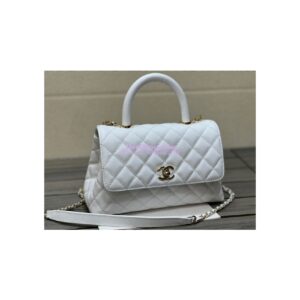 Replica Chanel Coco Handle Bag in Caviar with Edge Stitching 92990 92991 in Light Gold Hardware White 2