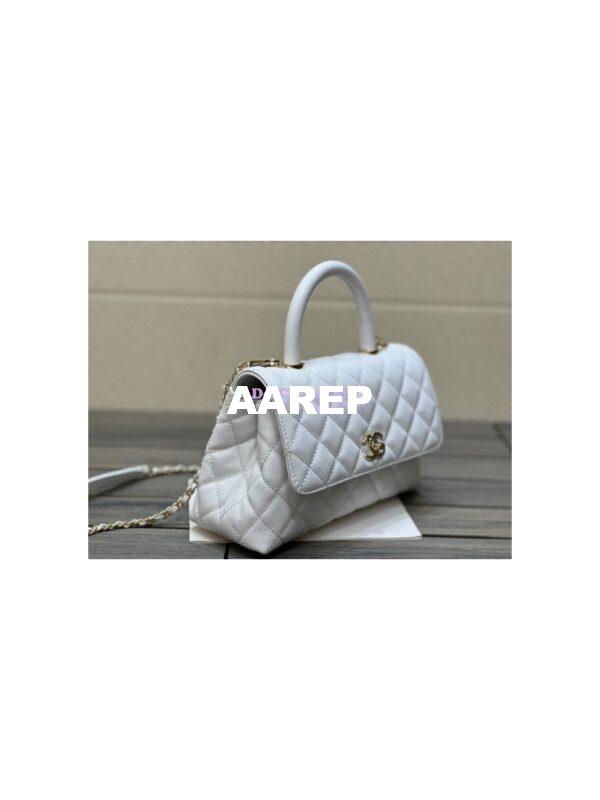 Replica Chanel Coco Handle Bag in Caviar with Edge Stitching 92990 92991 in Light Gold Hardware White 4