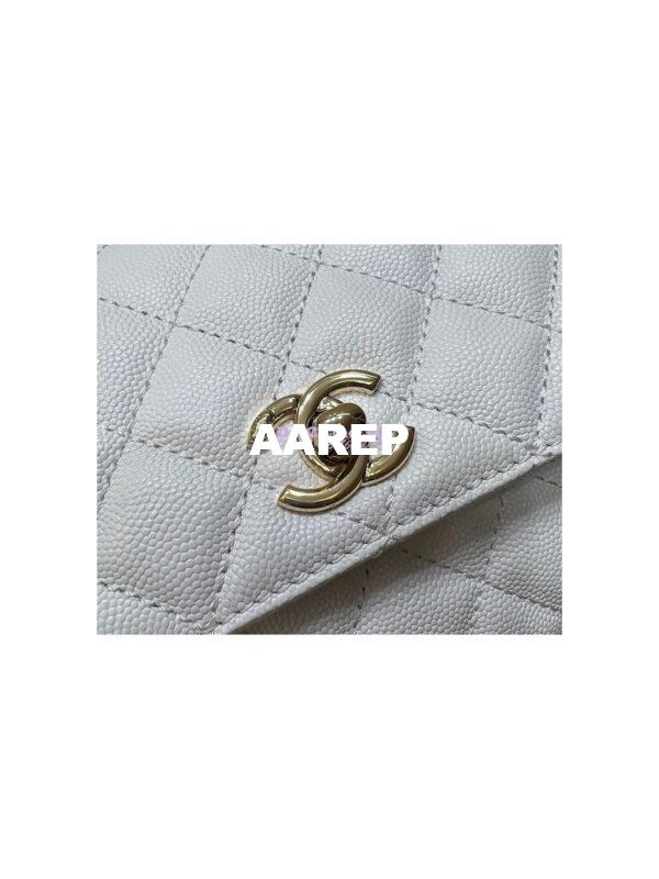 Replica Chanel Coco Handle Bag in Caviar with Edge Stitching 92990 92991 in Light Gold Hardware White 5