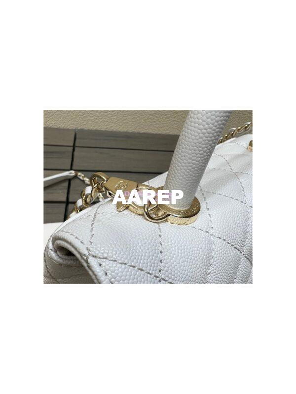 Replica Chanel Coco Handle Bag in Caviar with Edge Stitching 92990 92991 in Light Gold Hardware White 6