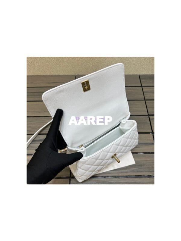 Replica Chanel Coco Handle Bag in Caviar with Edge Stitching 92990 92991 in Light Gold Hardware White 7