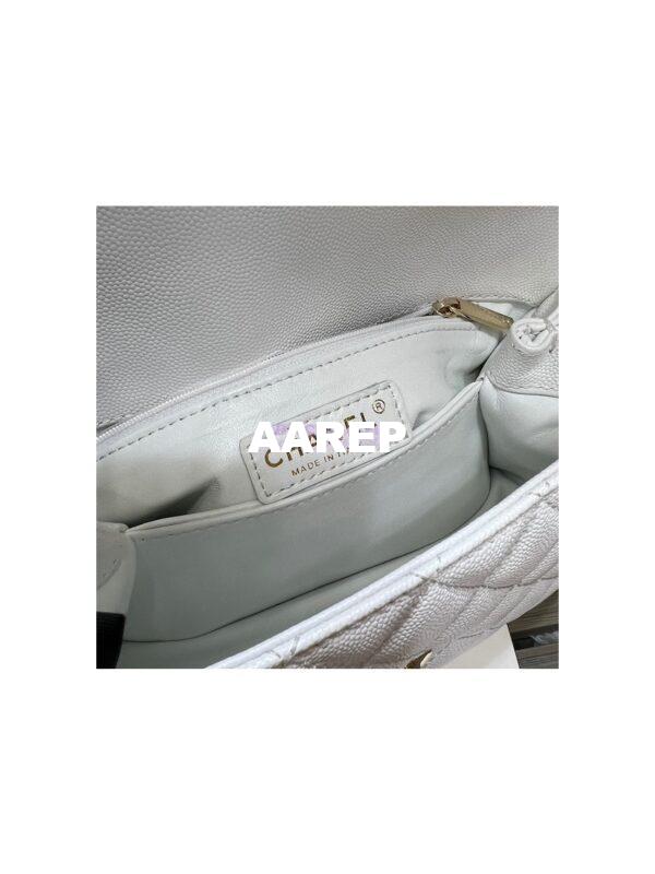 Replica Chanel Coco Handle Bag in Caviar with Edge Stitching 92990 92991 in Light Gold Hardware White 8