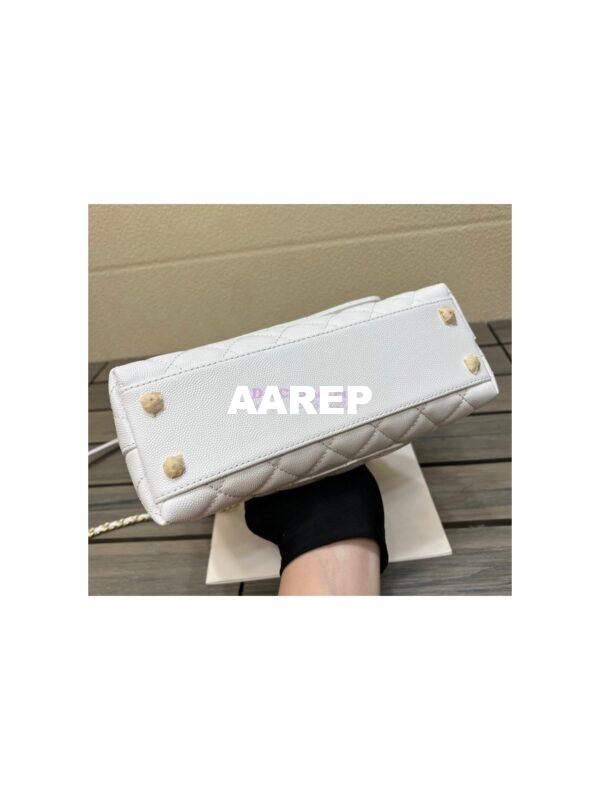 Replica Chanel Coco Handle Bag in Caviar with Edge Stitching 92990 92991 in Light Gold Hardware White 11
