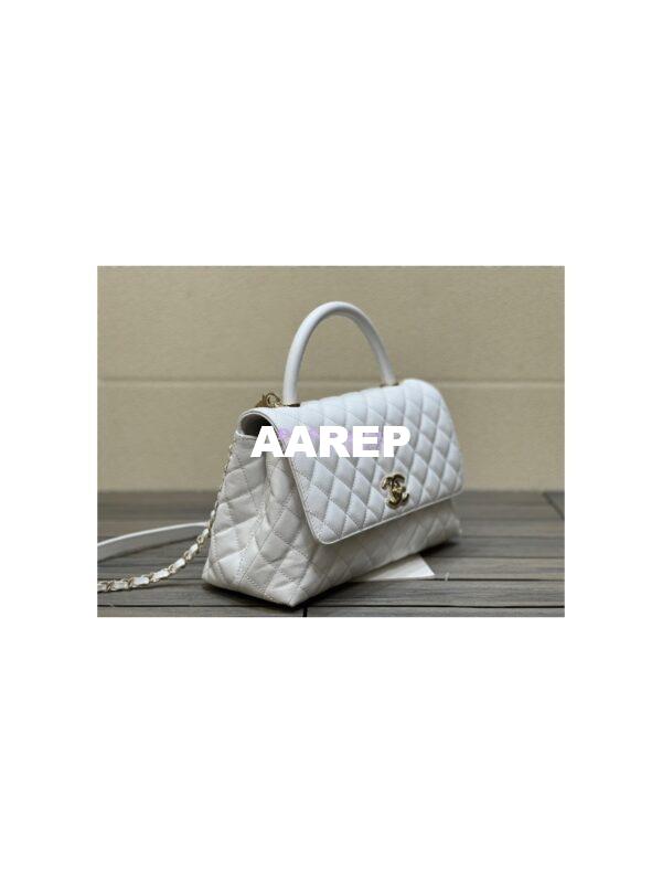 Replica Chanel Coco Handle Bag in Caviar with Edge Stitching 92990 92991 in Light Gold Hardware White 14