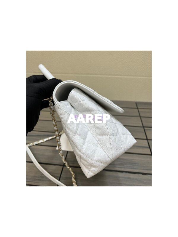 Replica Chanel Coco Handle Bag in Caviar with Edge Stitching 92990 92991 in Light Gold Hardware White 15