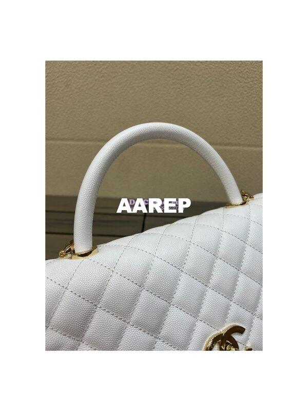 Replica Chanel Coco Handle Bag in Caviar with Edge Stitching 92990 92991 in Light Gold Hardware White 16