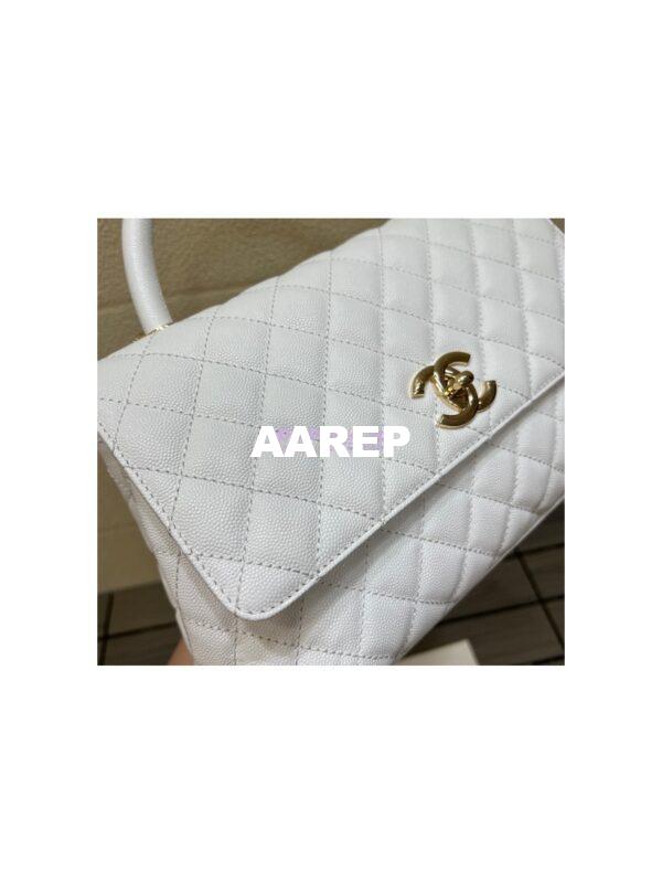 Replica Chanel Coco Handle Bag in Caviar with Edge Stitching 92990 92991 in Light Gold Hardware White 17