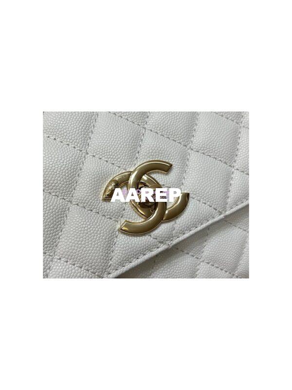 Replica Chanel Coco Handle Bag in Caviar with Edge Stitching 92990 92991 in Light Gold Hardware White 18