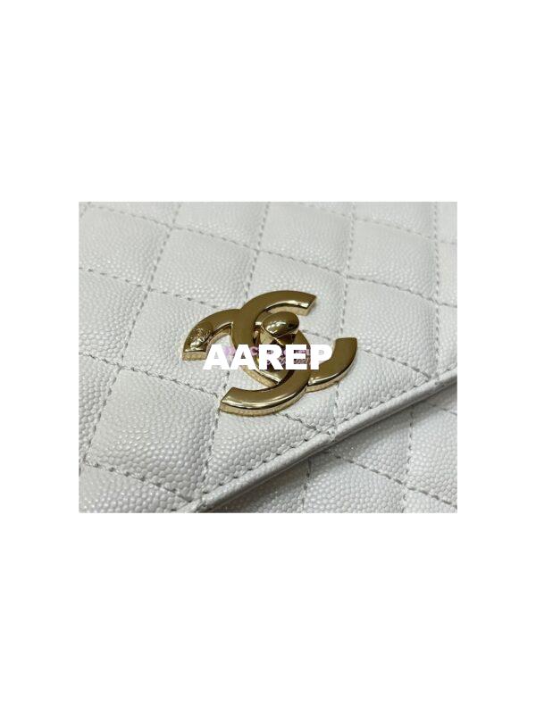 Replica Chanel Coco Handle Bag in Caviar with Edge Stitching 92990 92991 in Light Gold Hardware White 19
