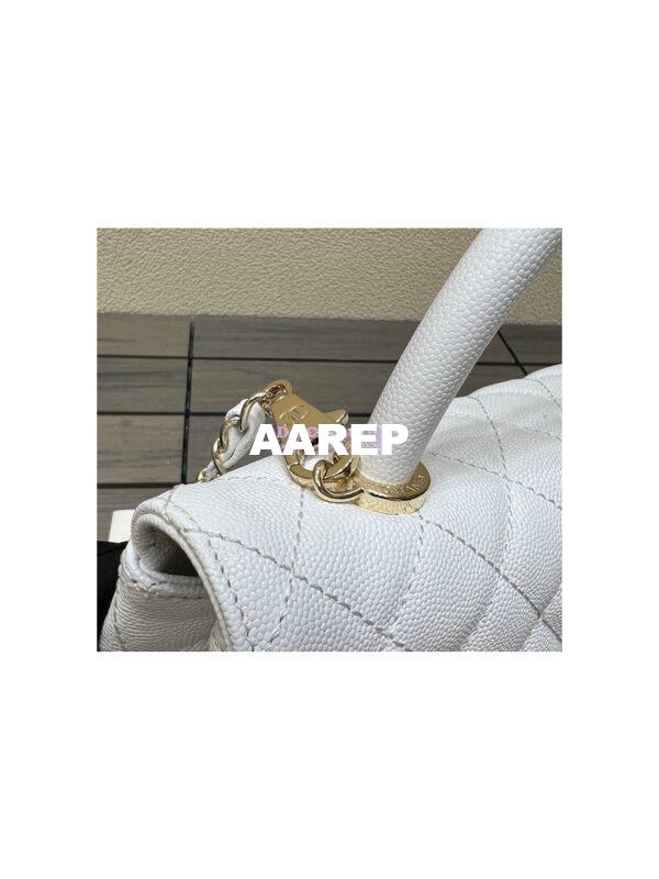 Replica Chanel Coco Handle Bag in Caviar with Edge Stitching 92990 92991 in Light Gold Hardware White 20