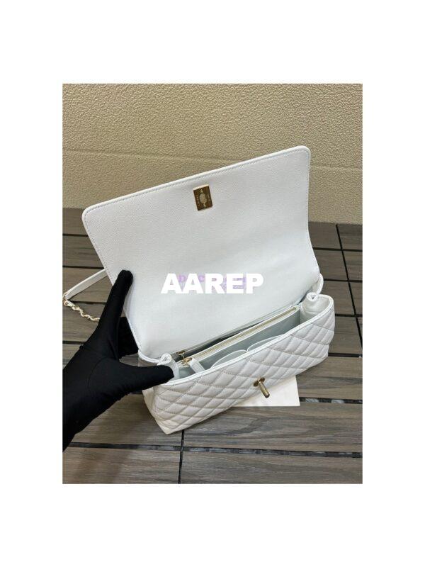 Replica Chanel Coco Handle Bag in Caviar with Edge Stitching 92990 92991 in Light Gold Hardware White 21