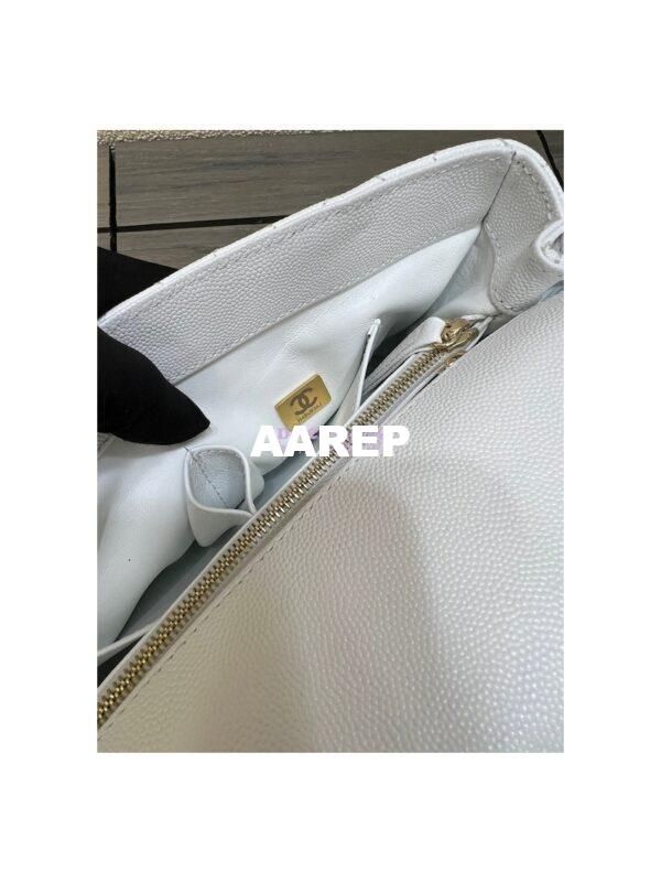 Replica Chanel Coco Handle Bag in Caviar with Edge Stitching 92990 92991 in Light Gold Hardware White 22