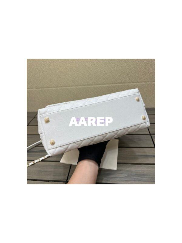Replica Chanel Coco Handle Bag in Caviar with Edge Stitching 92990 92991 in Light Gold Hardware White 23