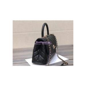 Replica Chanel Coco Handle Bag in Caviar with Edge Stitching 92990 92991 in Light Gold Hardware Black 2