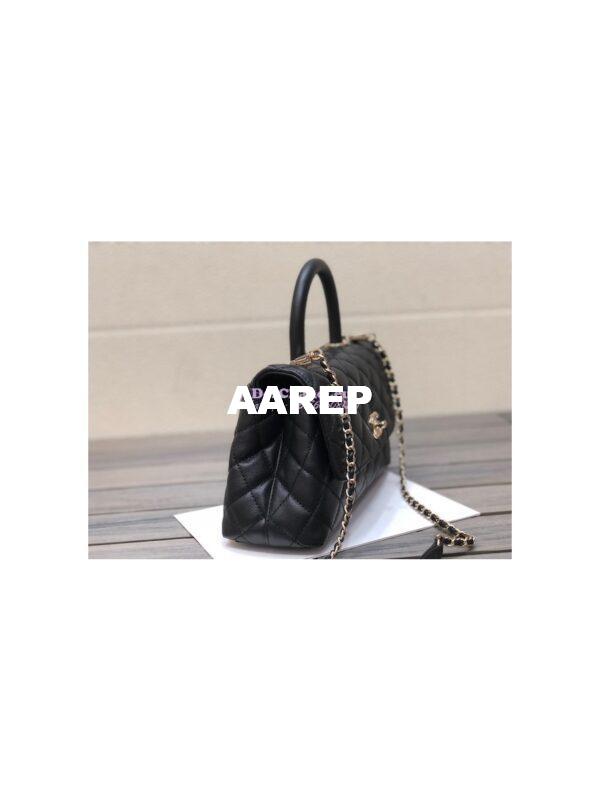 Replica Chanel Coco Handle Bag in Caviar with Edge Stitching 92990 92991 in Light Gold Hardware Black 2