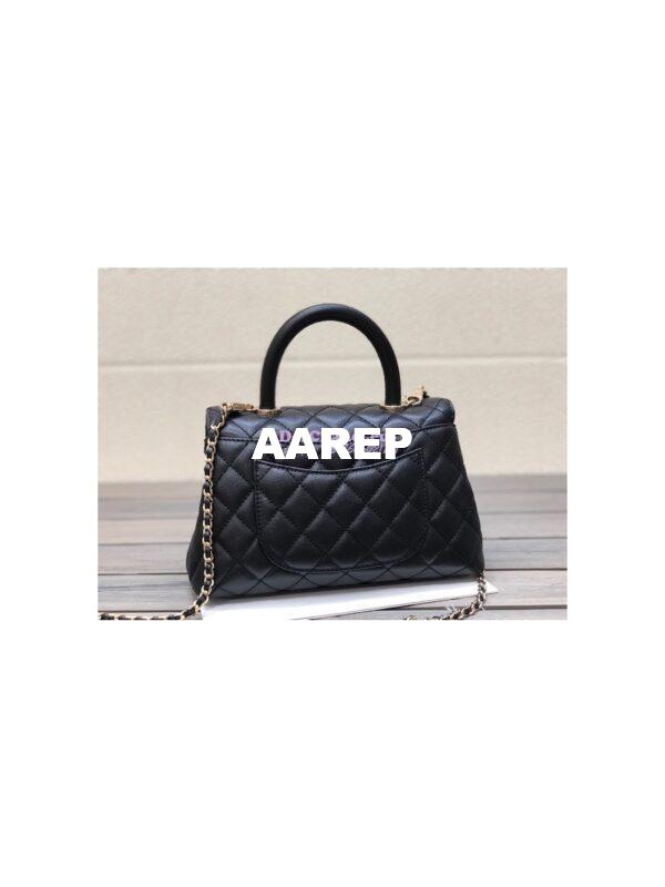 Replica Chanel Coco Handle Bag in Caviar with Edge Stitching 92990 92991 in Light Gold Hardware Black 7