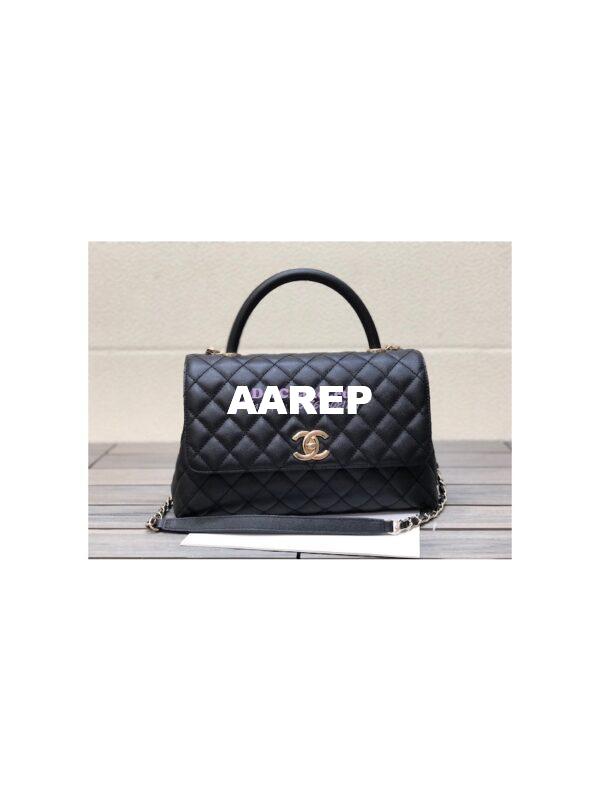 Replica Chanel Coco Handle Bag in Caviar with Edge Stitching 92990 92991 in Light Gold Hardware Black 9