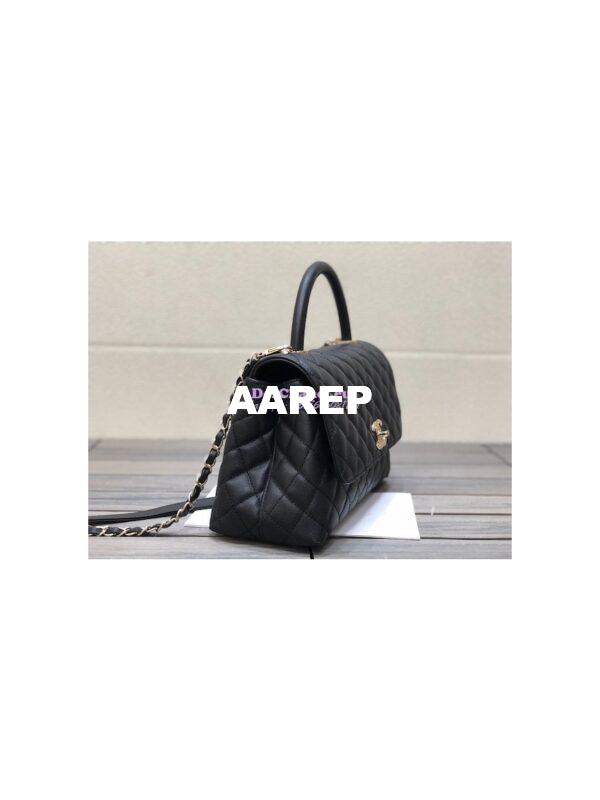 Replica Chanel Coco Handle Bag in Caviar with Edge Stitching 92990 92991 in Light Gold Hardware Black 10