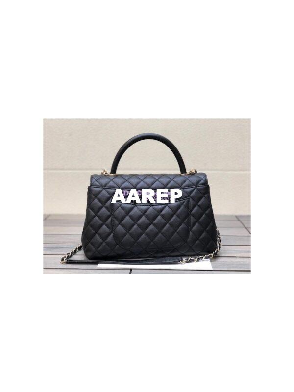 Replica Chanel Coco Handle Bag in Caviar with Edge Stitching 92990 92991 in Light Gold Hardware Black 11