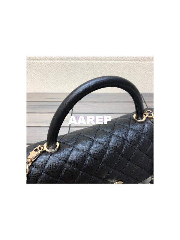 Replica Chanel Coco Handle Bag in Caviar with Edge Stitching 92990 92991 in Light Gold Hardware Black 12
