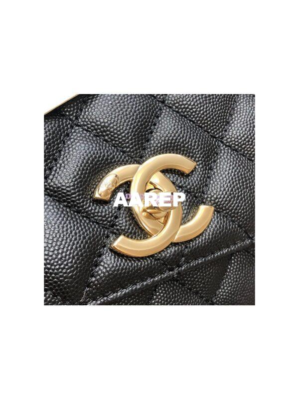Replica Chanel Coco Handle Bag in Caviar with Edge Stitching 92990 92991 in Light Gold Hardware Black 13