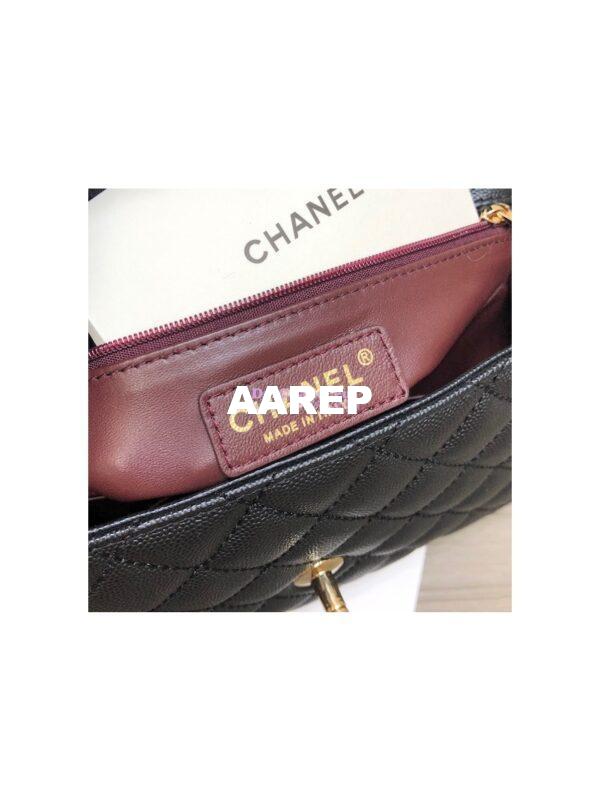 Replica Chanel Coco Handle Bag in Caviar with Edge Stitching 92990 92991 in Light Gold Hardware Black 15
