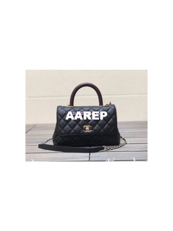 Replica Chanel Coco Handle Bag in Caviar with Edge Stitching 92990 92991 in Light Gold Hardware Black 17