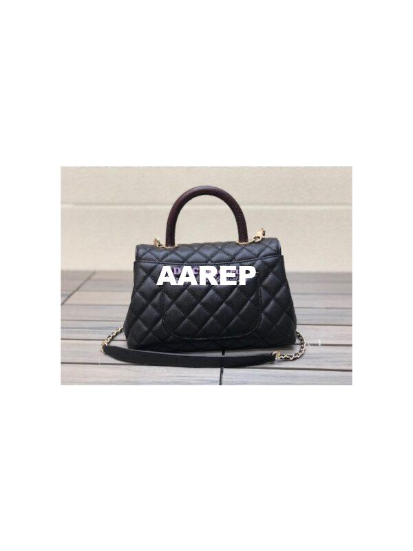 Replica Chanel Coco Handle Bag in Caviar with Edge Stitching 92990 92991 in Light Gold Hardware Black 20