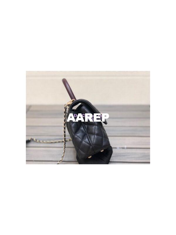 Replica Chanel Coco Handle Bag in Caviar with Edge Stitching 92990 92991 in Light Gold Hardware Black 21