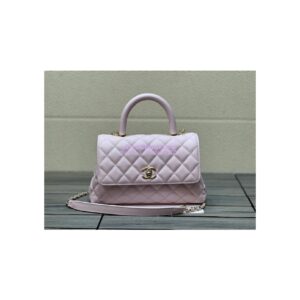 Replica Chanel Coco Handle Bag in Caviar with Edge Stitching 92990 92991 in Light Gold Hardware Light Pink