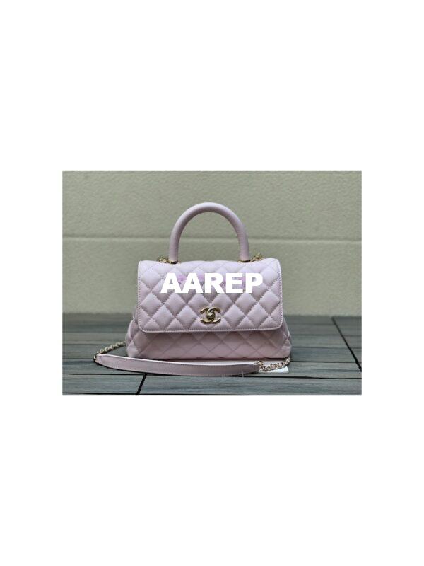 Replica Chanel Coco Handle Bag in Caviar with Edge Stitching 92990 92991 in Light Gold Hardware Light Pink 3