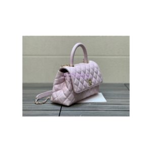 Replica Chanel Coco Handle Bag in Caviar with Edge Stitching 92990 92991 in Light Gold Hardware Light Pink 2